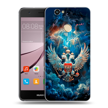 Силиконовый противоударный чехол на Huawei Nova с принтом Герб флаг России
