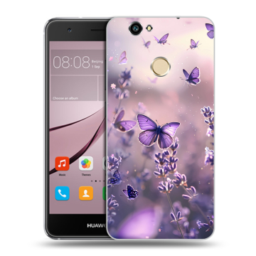 Силиконовый противоударный чехол на Huawei Nova с принтом бабочки и лаванда Силиконовый противоударный чехол на Huawei Nova с принтом бабочки и лаванда