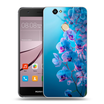 Силиконовый противоударный чехол на Huawei Nova с принтом голубые орхидеи