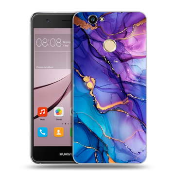 Силиконовый противоударный чехол на Huawei Nova с принтом синий мрамор