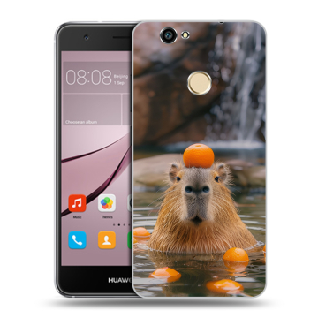 Силиконовый противоударный чехол на Huawei Nova с принтом Капибара с апельсином