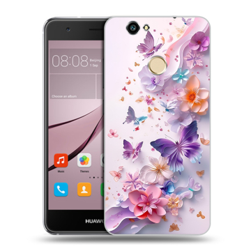 Силиконовый противоударный чехол на Huawei Nova с принтом цветы бабочки Силиконовый противоударный чехол на Huawei Nova с принтом цветы бабочки