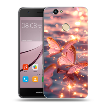 Силиконовый противоударный чехол на Huawei Nova с принтом бабочки розовые Силиконовый противоударный чехол на Huawei Nova с принтом бабочки розовые