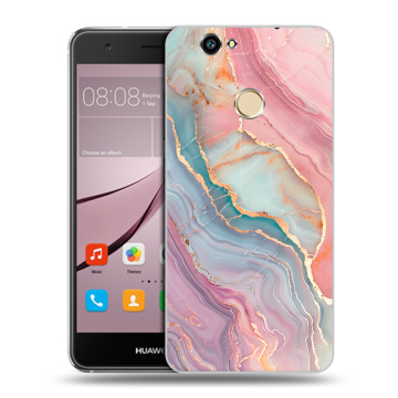 Силиконовый противоударный чехол на Huawei Nova с принтом розовый мрамор