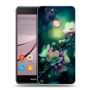 Силиконовый противоударный чехол на Huawei Nova с принтом Цветы и мрамор Силиконовый противоударный чехол на Huawei Nova с принтом Цветы и мрамор