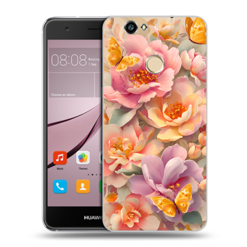 Силиконовый противоударный чехол на Huawei Nova с принтом Цветы и бабочки Силиконовый противоударный чехол на Huawei Nova с принтом Цветы и бабочки