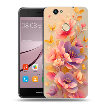 Силиконовый противоударный чехол на Huawei Nova с принтом Цветы и бабочки