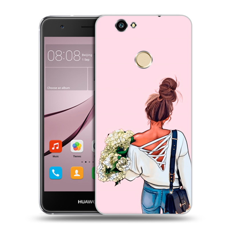 Силиконовый противоударный чехол на Huawei Nova с принтом Девушка и букет Силиконовый противоударный чехол на Huawei Nova с принтом Девушка и букет