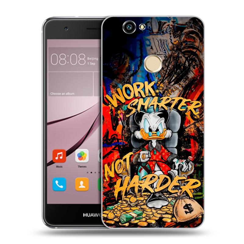 Силиконовый противоударный чехол на Huawei Nova с принтом Дональд Дак Деньги Силиконовый противоударный чехол на Huawei Nova с принтом Дональд Дак Деньги