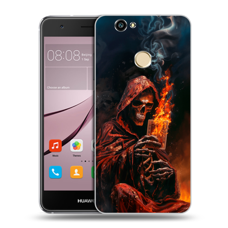 Силиконовый противоударный чехол на Huawei Nova с принтом Скелет и карты Силиконовый противоударный чехол на Huawei Nova с принтом Скелет и карты
