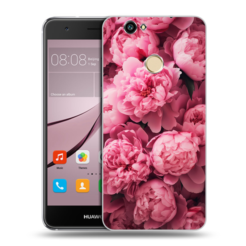 Силиконовый противоударный чехол на Huawei Nova с принтом цветы пионы Силиконовый противоударный чехол на Huawei Nova с принтом цветы пионы