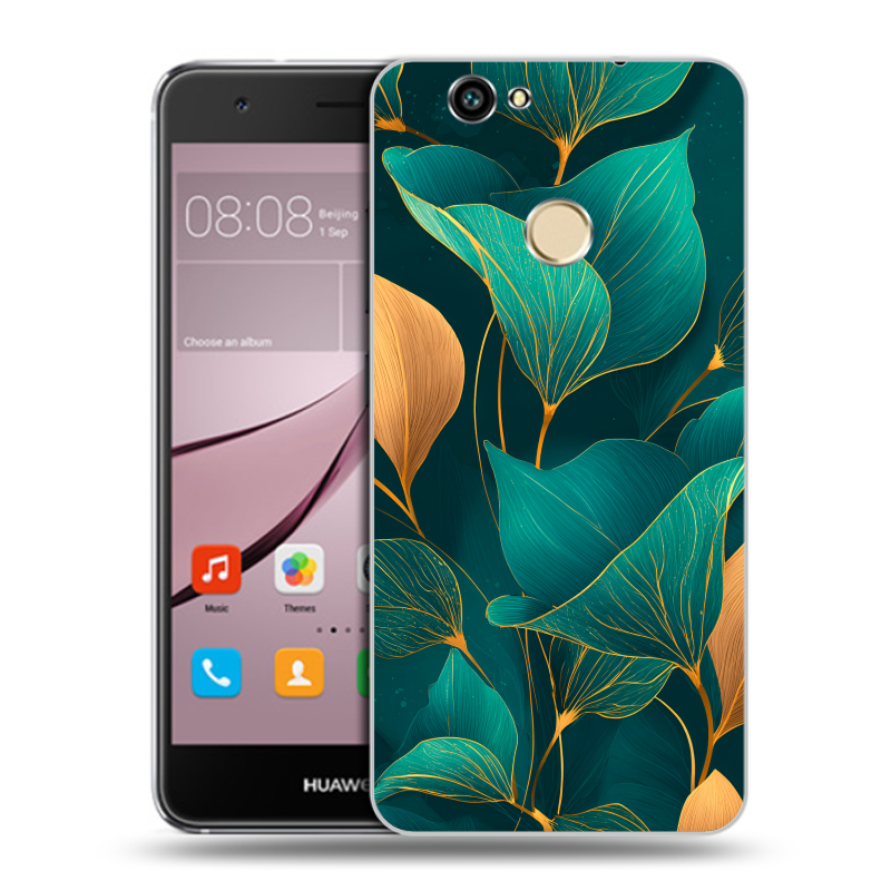 Силиконовый противоударный чехол на Huawei Nova с принтом Листья и золото Силиконовый противоударный чехол на Huawei Nova с принтом Листья и золото