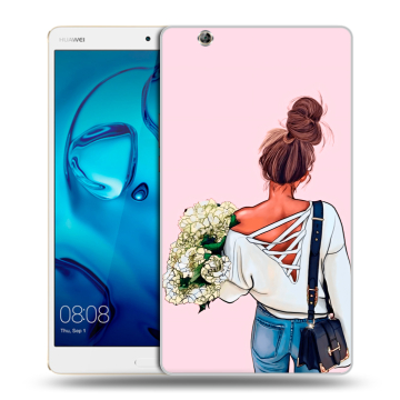 Силиконовый чехол на планшета Huawei MediaPad M3 с принтом Девушка и букет Силиконовый чехол на планшета Huawei MediaPad M3 с принтом Девушка и букет