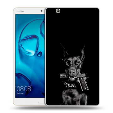 Силиконовый чехол на планшета Huawei MediaPad M3 с принтом Доберман и пистолет Силиконовый чехол на планшета Huawei MediaPad M3 с принтом Доберман и пистолет