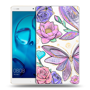 Силиконовый чехол на Huawei MediaPad M3 с принтом Бабочки и цветы