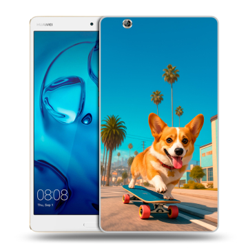 Силиконовый чехол на Huawei MediaPad M3 с принтом Корги на скейте