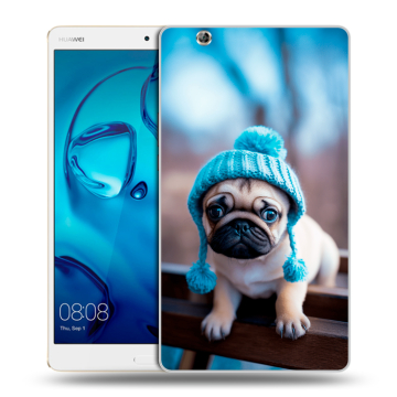 Силиконовый чехол на Huawei MediaPad M3 с принтом Мопс в шапке