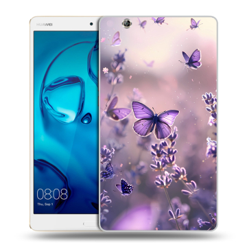 Силиконовый чехол на Huawei MediaPad M3 с принтом бабочки и лаванда