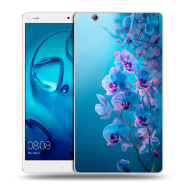 Силиконовый чехол на Huawei MediaPad M3 с принтом голубые орхидеи