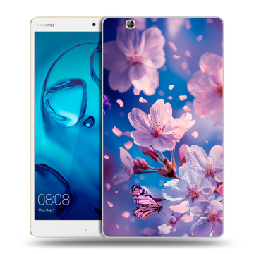 Силиконовый чехол на Huawei MediaPad M3 с принтом цветы бабочки