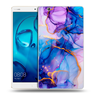 Силиконовый чехол на Huawei MediaPad M3 с принтом синий мрамор