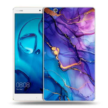Силиконовый чехол на Huawei MediaPad M3 с принтом синий мрамор