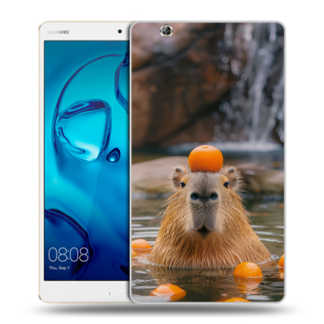 Силиконовый чехол на Huawei MediaPad M3 с принтом Капибара с апельсином