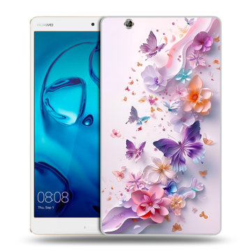 Силиконовый чехол на Huawei MediaPad M3 с принтом цветы бабочки