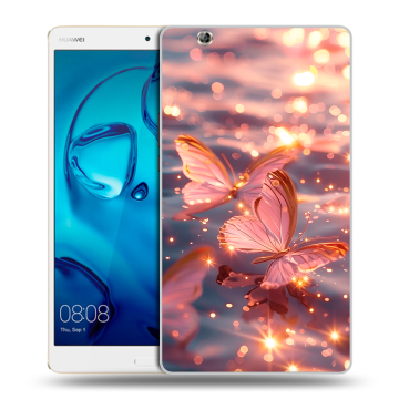 Силиконовый чехол на Huawei MediaPad M3 с принтом бабочки розовые