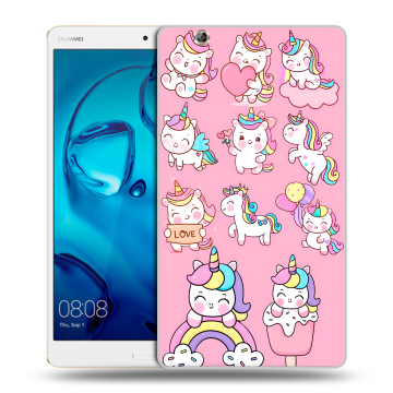 Силиконовый чехол на Huawei MediaPad M3 с принтом Единороги и радуга