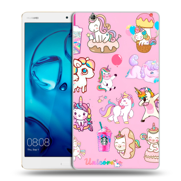 Силиконовый чехол на Huawei MediaPad M3 с принтом розовые единороги