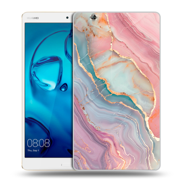 Силиконовый чехол на Huawei MediaPad M3 с принтом розовый мрамор