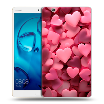 Силиконовый чехол на Huawei MediaPad M3 с принтом розовые сердечки
