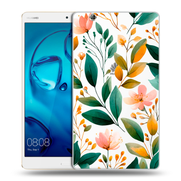 Силиконовый чехол на Huawei MediaPad M3 с принтом Цветы паттерн