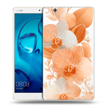 Силиконовый чехол на Huawei MediaPad M3 с принтом Бежевые цветы