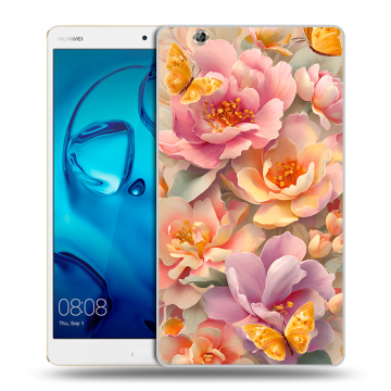 Силиконовый чехол на Huawei MediaPad M3 с принтом Цветы и бабочки