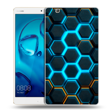 Силиконовый чехол на Huawei MediaPad M3 с принтом Неоновые соты