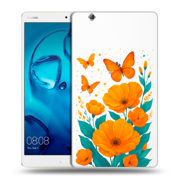 Силиконовый чехол на Huawei MediaPad M3 с принтом цветы бабочки Силиконовый чехол на Huawei MediaPad M3 с принтом цветы бабочки