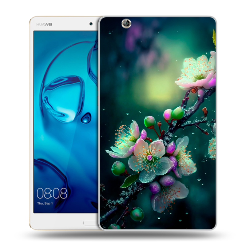 Силиконовый чехол на Huawei MediaPad M3 с принтом Цветы и мрамор Силиконовый чехол на Huawei MediaPad M3 с принтом Цветы и мрамор