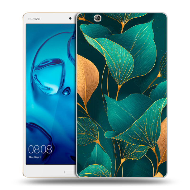 Силиконовый чехол на Huawei MediaPad M3 с принтом Листья и золото Силиконовый чехол на Huawei MediaPad M3 с принтом Листья и золото