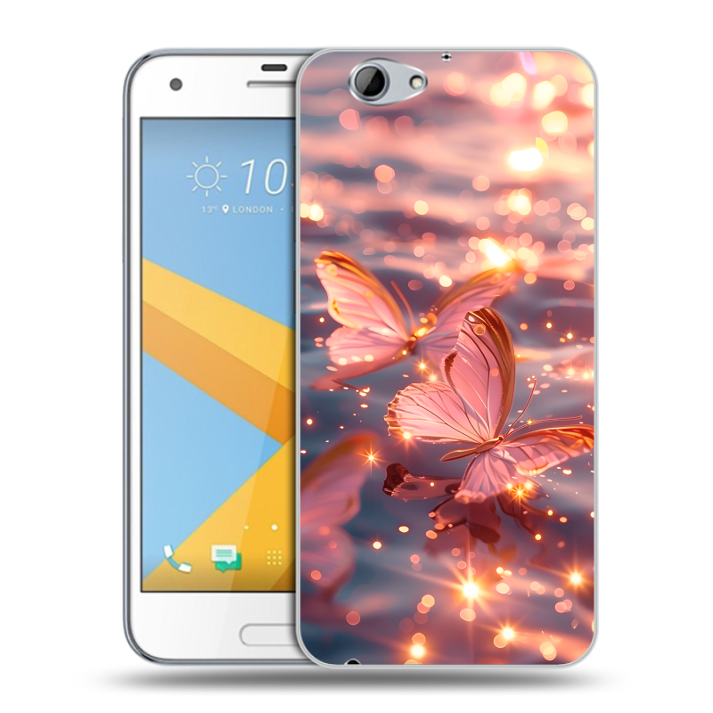 Пластиковый чехол на HTC One A9S с принтом бабочки розовые Пластиковый чехол на HTC One A9S с принтом бабочки розовые