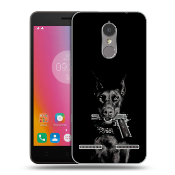 Силиконовый чехол на Lenovo K6 с принтом Доберман и пистолет