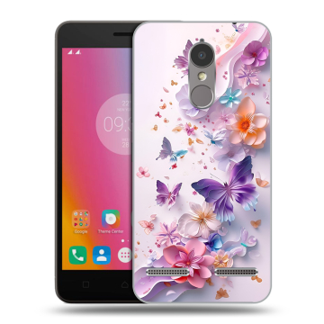 Силиконовый чехол на Lenovo K6 с принтом цветы бабочки Силиконовый чехол на Lenovo K6 с принтом цветы бабочки