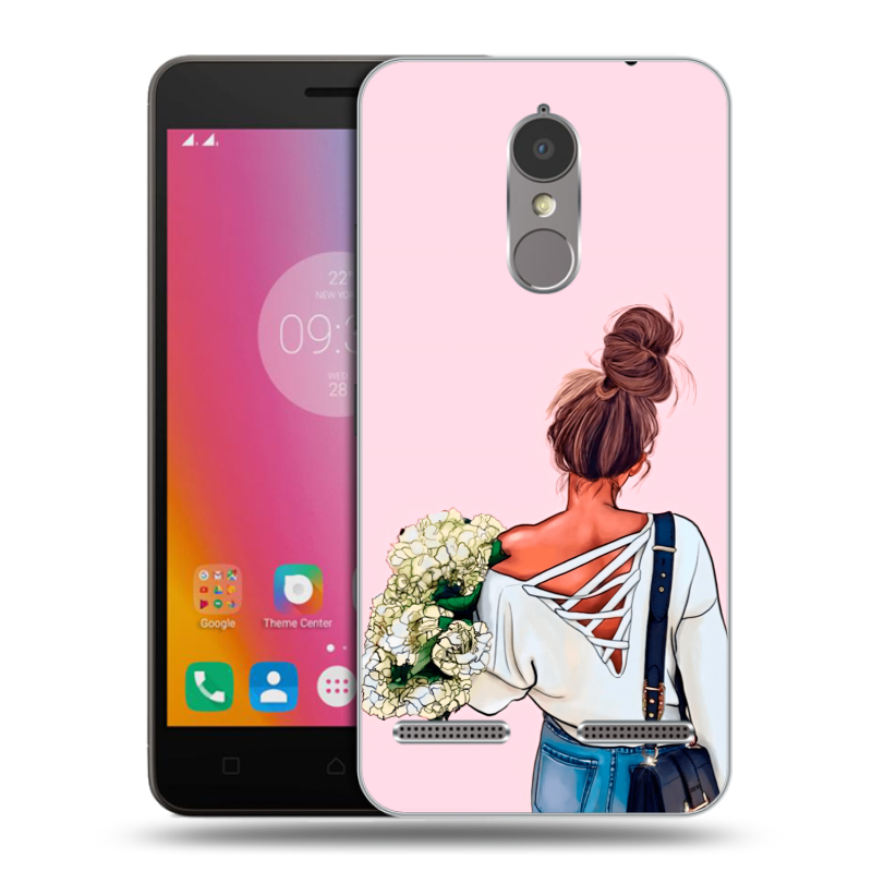 Пластиковый чехол на Lenovo K6 с принтом Девушка и букет Пластиковый чехол на Lenovo K6 с принтом Девушка и букет