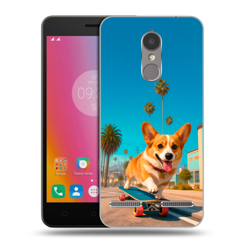 Силиконовый чехол на Lenovo K6 с принтом Корги на скейте Силиконовый чехол на Lenovo K6 с принтом Корги на скейте