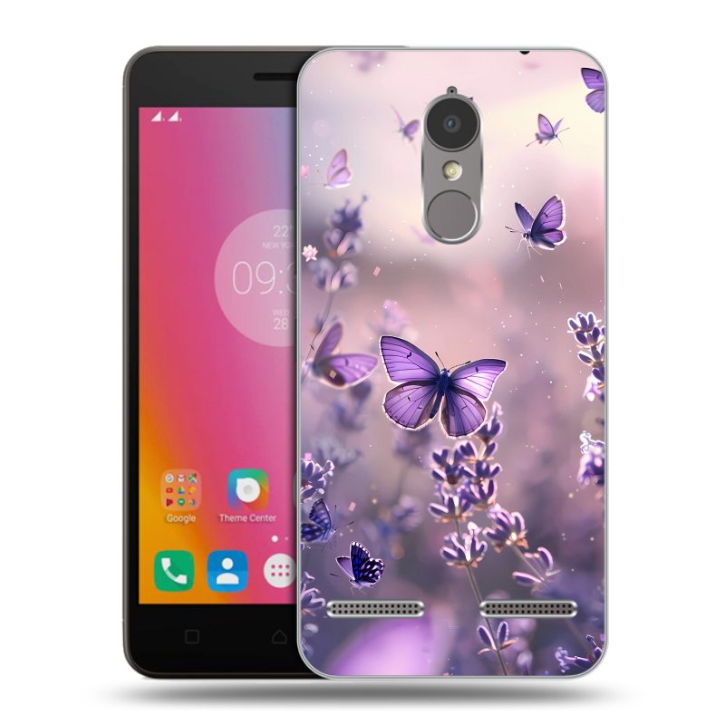 Силиконовый чехол на Lenovo K6 с принтом бабочки и лаванда Силиконовый чехол на Lenovo K6 с принтом бабочки и лаванда