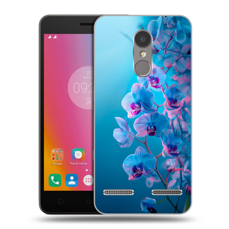 Пластиковый чехол на Lenovo K6 с принтом голубые орхидеи Пластиковый чехол на Lenovo K6 с принтом голубые орхидеи