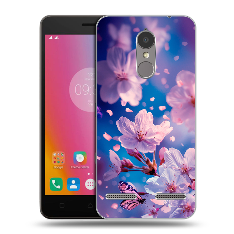 Силиконовый чехол на Lenovo K6 с принтом цветы бабочки Силиконовый чехол на Lenovo K6 с принтом цветы бабочки