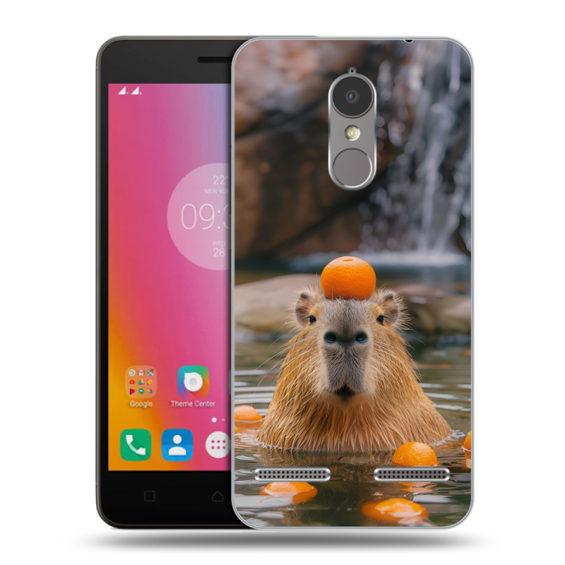 Пластиковый чехол на Lenovo K6 с принтом Капибара с апельсином Пластиковый чехол на Lenovo K6 с принтом Капибара с апельсином