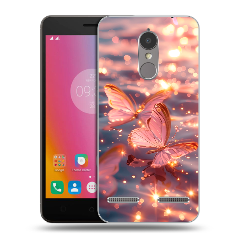 Пластиковый чехол на Lenovo K6 с принтом бабочки розовые Пластиковый чехол на Lenovo K6 с принтом бабочки розовые